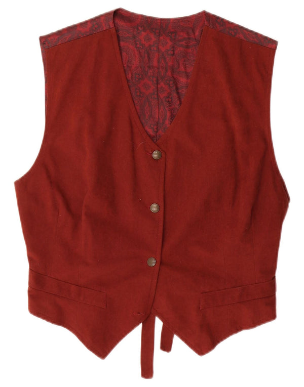 Vintage Womens Waistcoat UK 12 Medium Burgundy Polyester