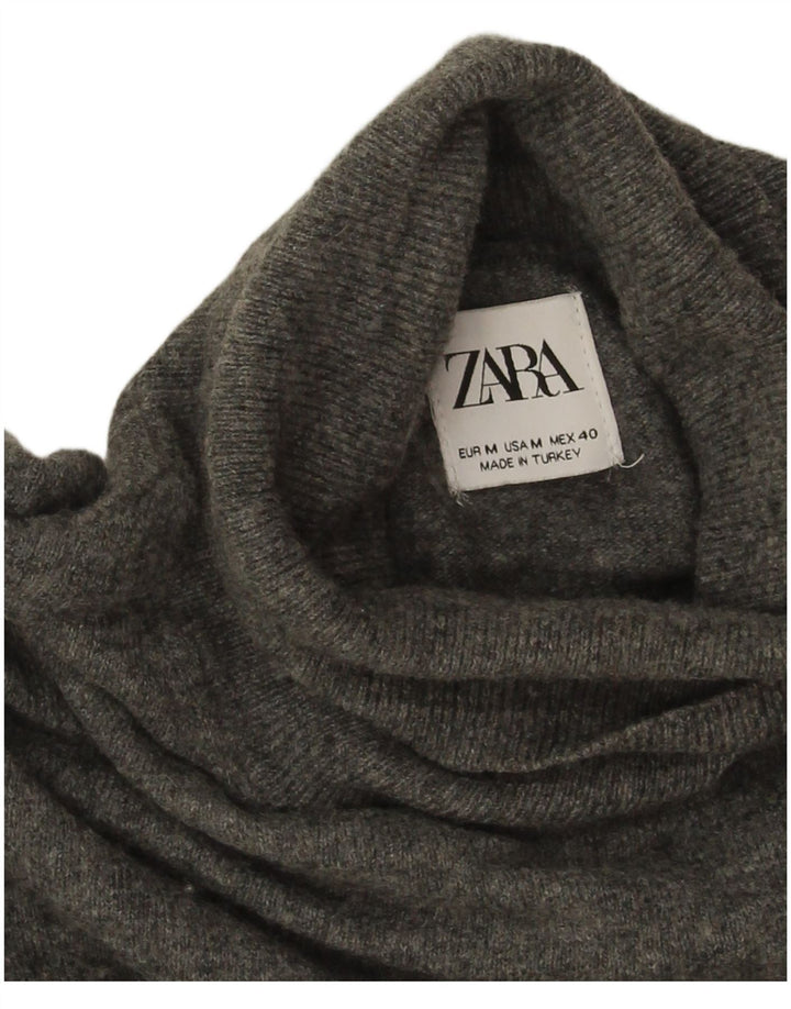 Zara Pull col roulé pour femme UK 44 Gris moyen moucheté en polyamide