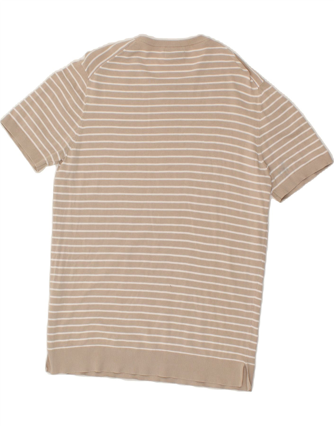 MASSIMO DUTTI Womens Crew Neck Jumper Sweater UK 12 Medium Beige Striped Vintage Massimo Dutti and Second-Hand Massimo Dutti from Messina Hembry 