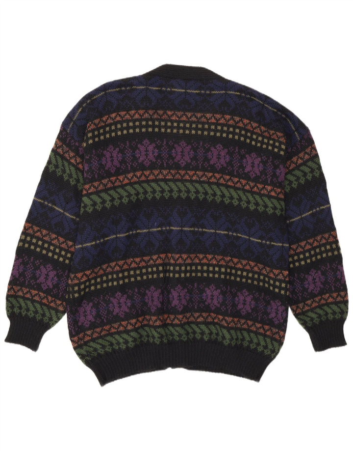 vintage Mens Cardigan Pull Moyen Multicolore Fair Isle Alpaga Laine