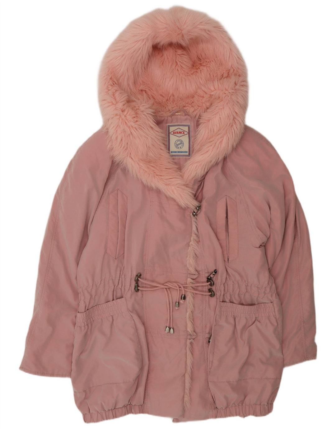 VINTAGE Femmes Manteau coupe-vent à capuche UK 14 Grand Polyester Rose