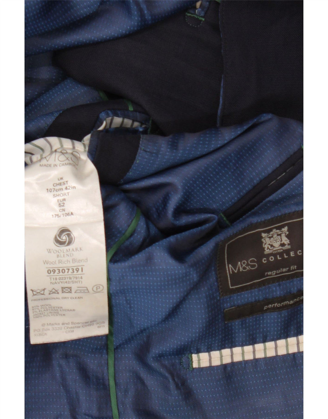 MARKS & SPENCER Veste blazer coupe régulière à 2 boutons pour homme UK 42 XL Bleu marine