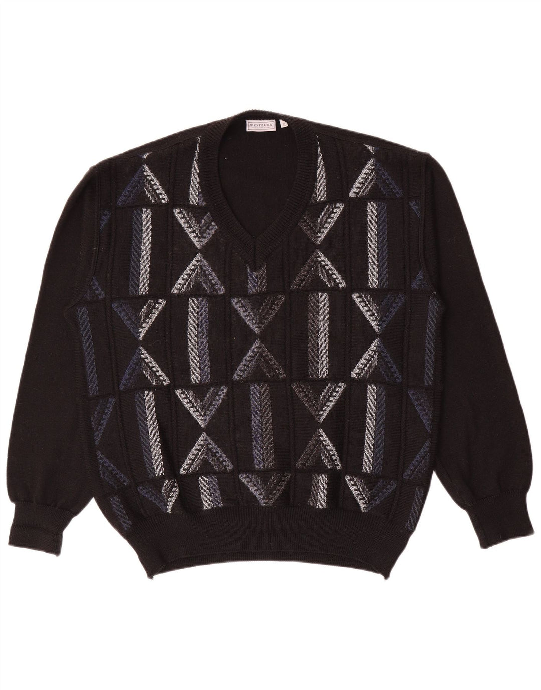WESTBURY Pull col V Homme XL Laine Géométrique Noir