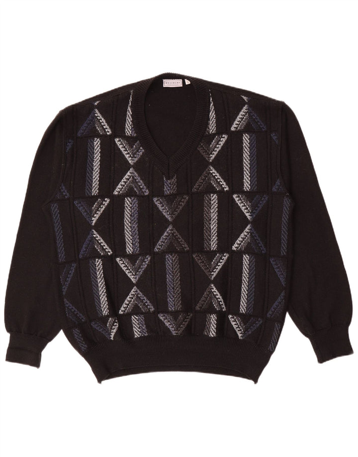 WESTBURY Pull col V Homme XL Laine Géométrique Noir