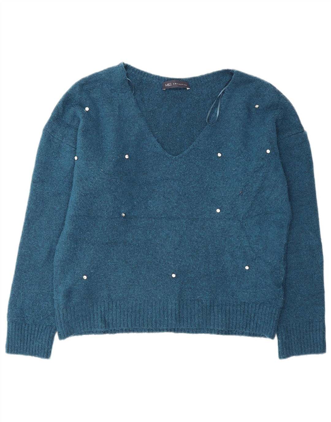Marks & Spencer Pull surdimensionné à col en V pour femme UK 10 Petit Bleu