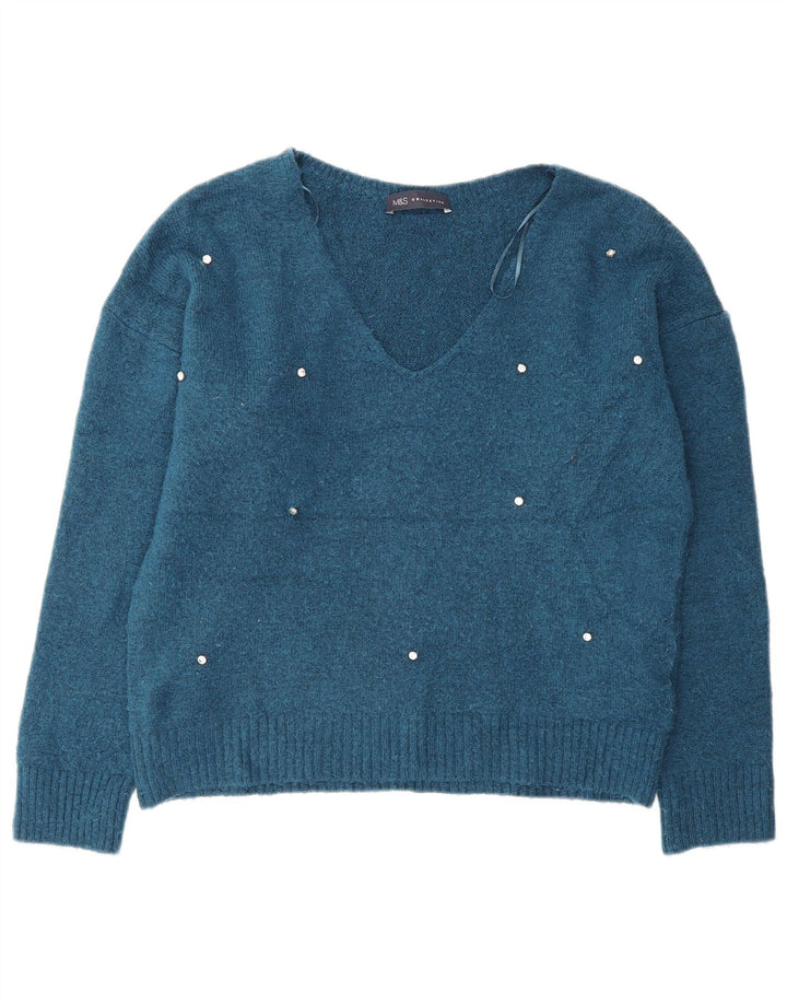 Marks & Spencer Pull surdimensionné à col en V pour femme UK 10 Petit Bleu