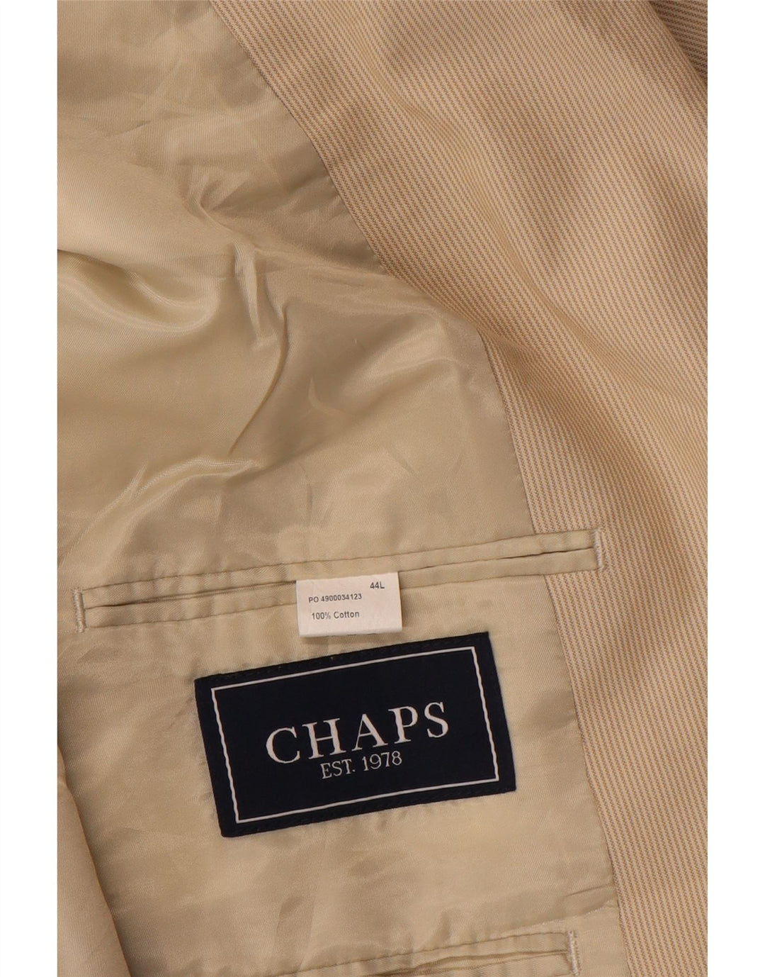 Chaps Veste blazer à 2 boutons pour homme UK 44 2XL Beige à fines rayures en coton