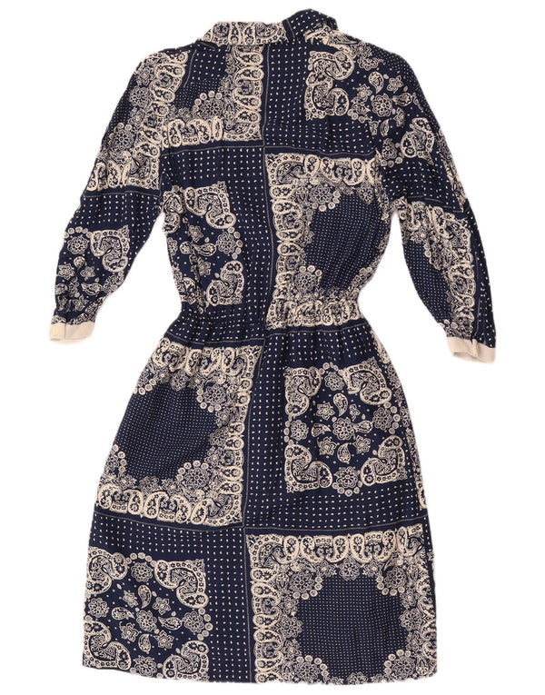 Vintage Womens 3/4 Sleeve Sheath Dress UK 12 Medium Navy Blue Paisley