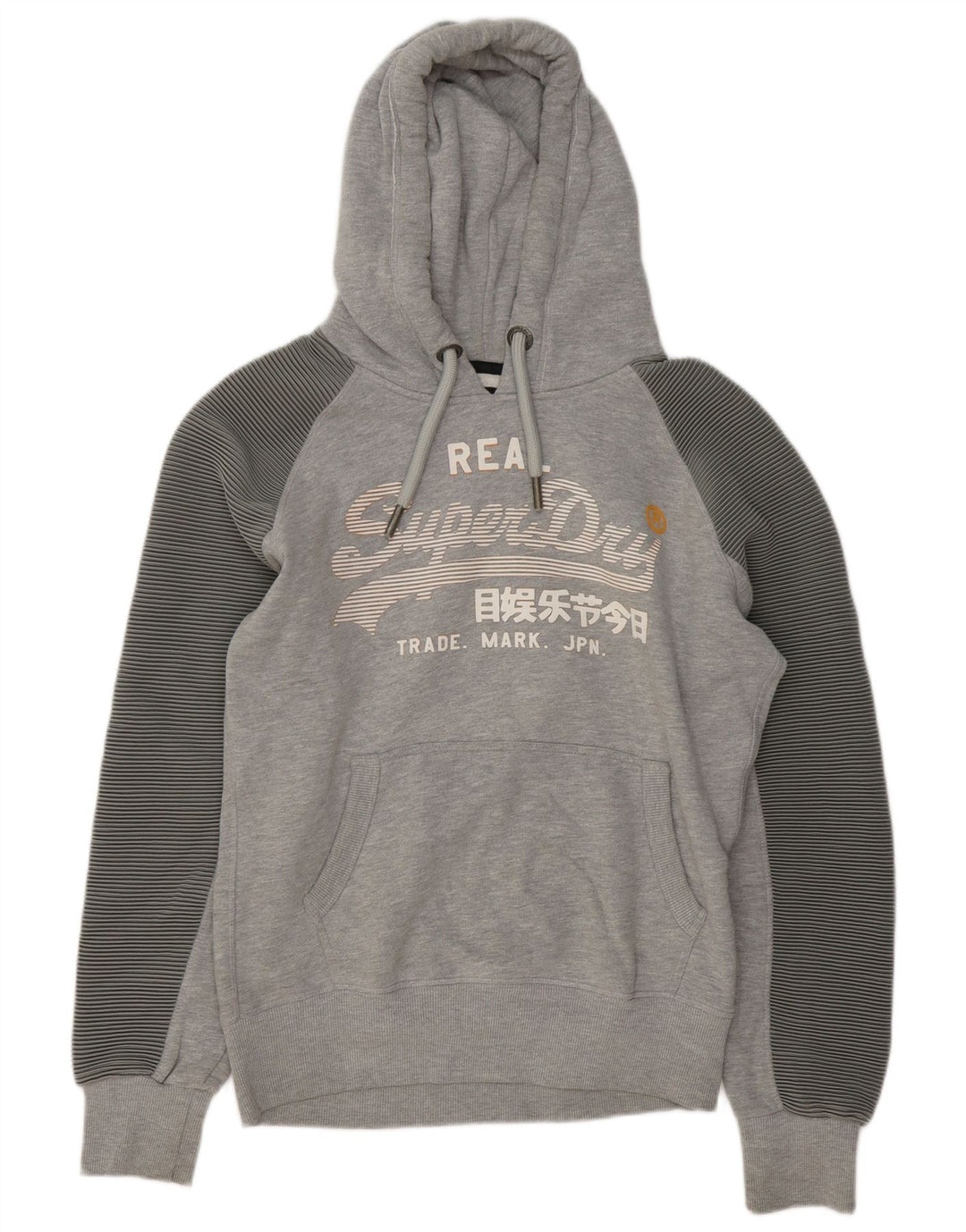 SUPERDRY Pull à Capuche Graphique Homme Gris Moyen Rayé Coton
