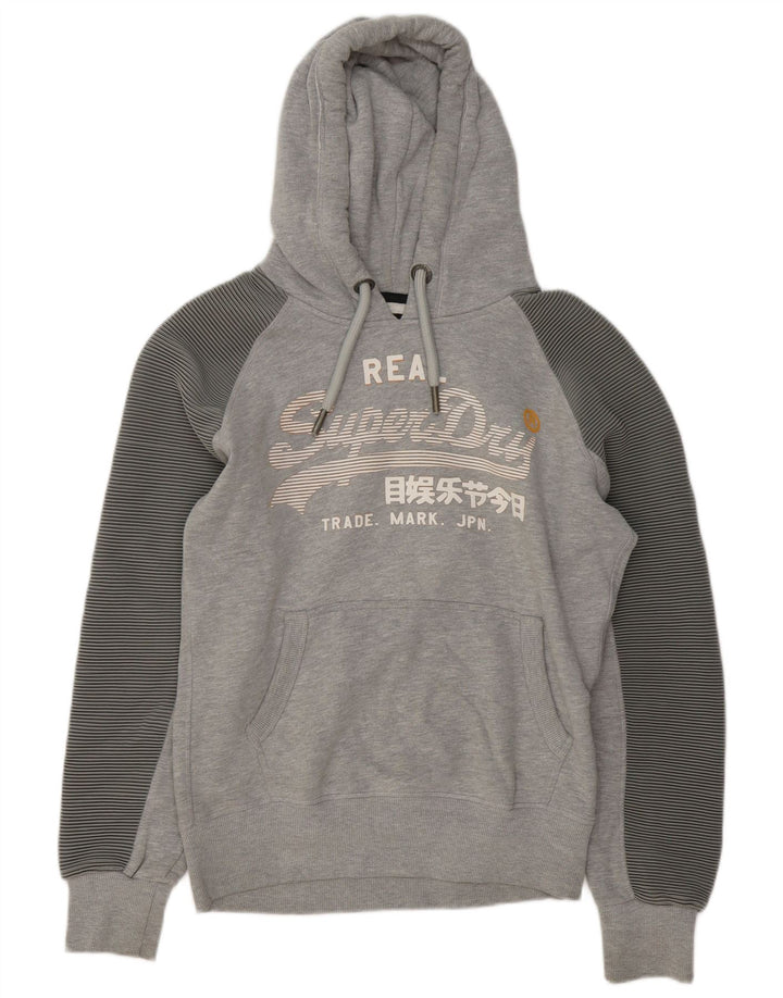 SUPERDRY Pull à Capuche Graphique Homme Gris Moyen Rayé Coton