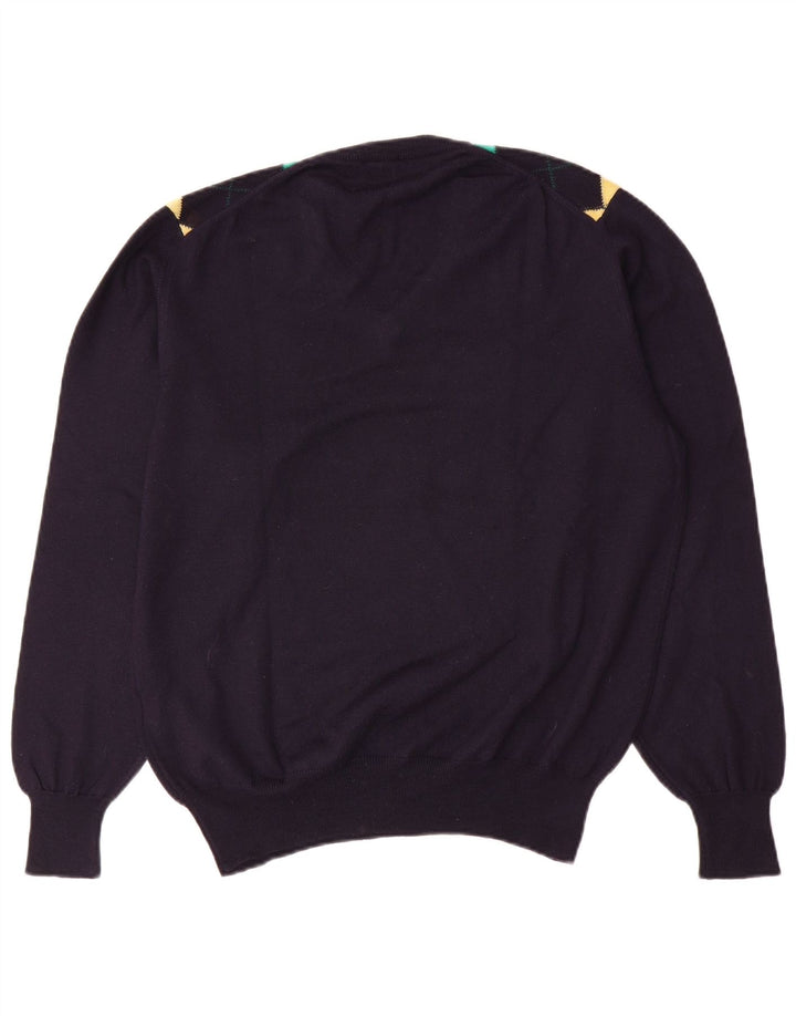 Marronetto Pull Col V Homme Petit Bleu Marine Argyle/Diamant Laine