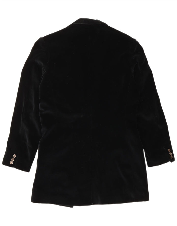 vintage Femme Velours Double Breasted Manteau UK 14 Moyen Noir