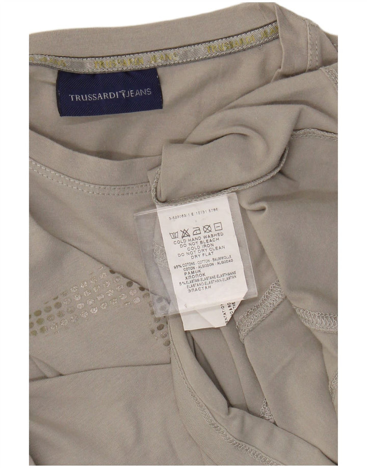 Trussardi Jeans Haut Graphique Femme Manches Longues UK 44 Gris Moyen Coton