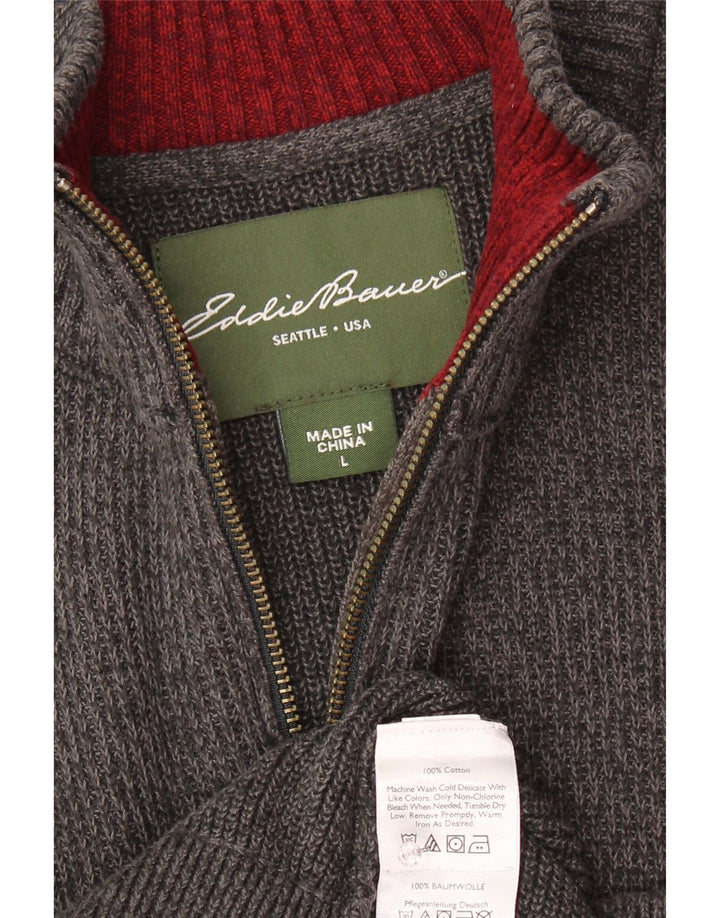 EDDIE BAUER Pull à col zippé pour homme Grand coton rayé gris