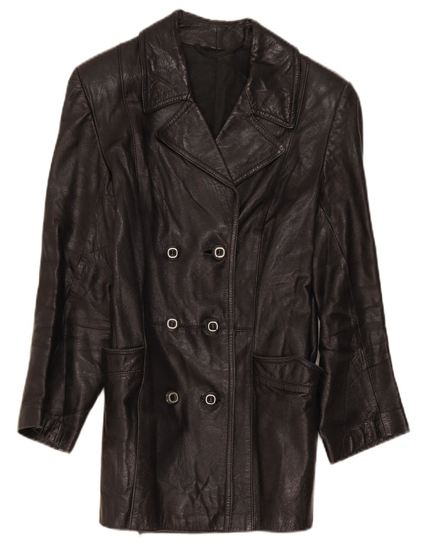 veste en cuir double boutonnage vintage femme IT 46 Grand Noir