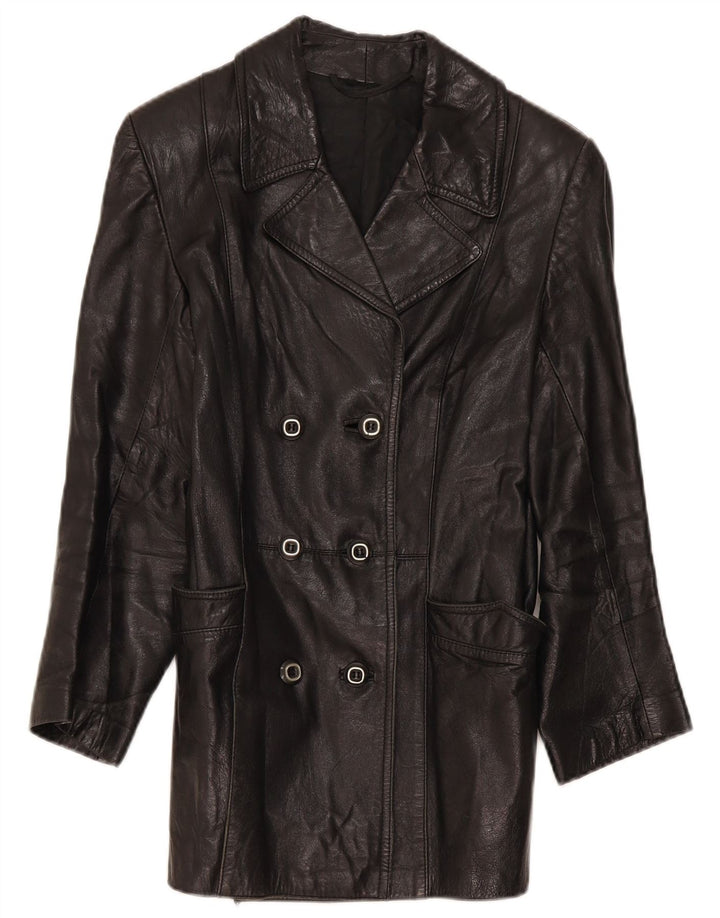 veste en cuir double boutonnage vintage femme IT 46 Grand Noir
