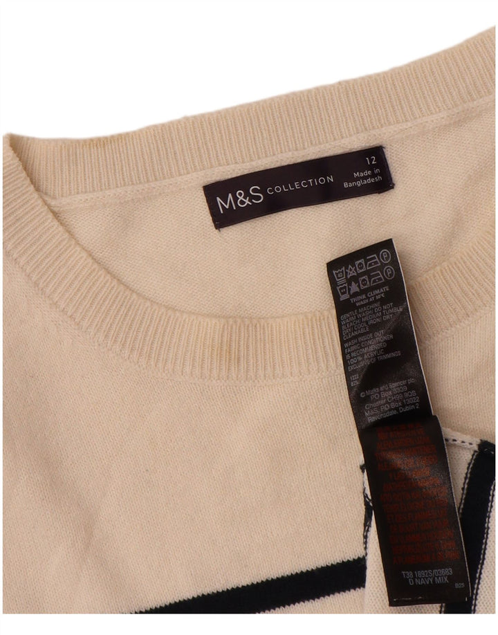 Marks & Spencer Pull col bateau pour femme UK 12 Medium Blanc rayé