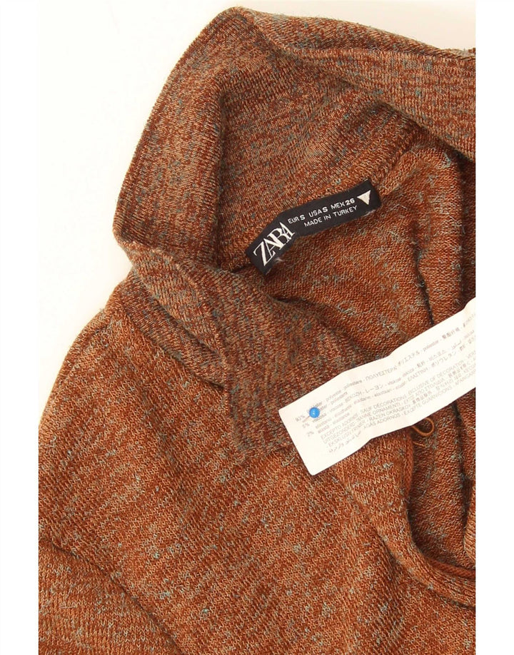 Zara Body à manches longues pour femme UK 8 petit polyester moucheté marron