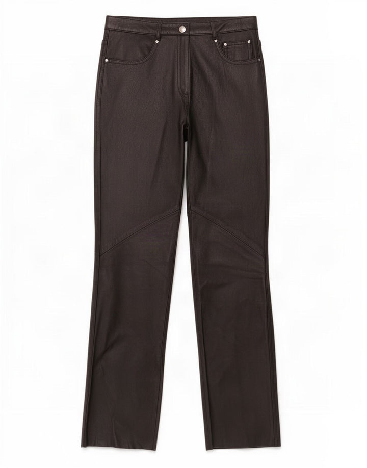 Conbipel Pantalon Droit En Cuir Femme IT 42 Medium W27 L30 Noir
