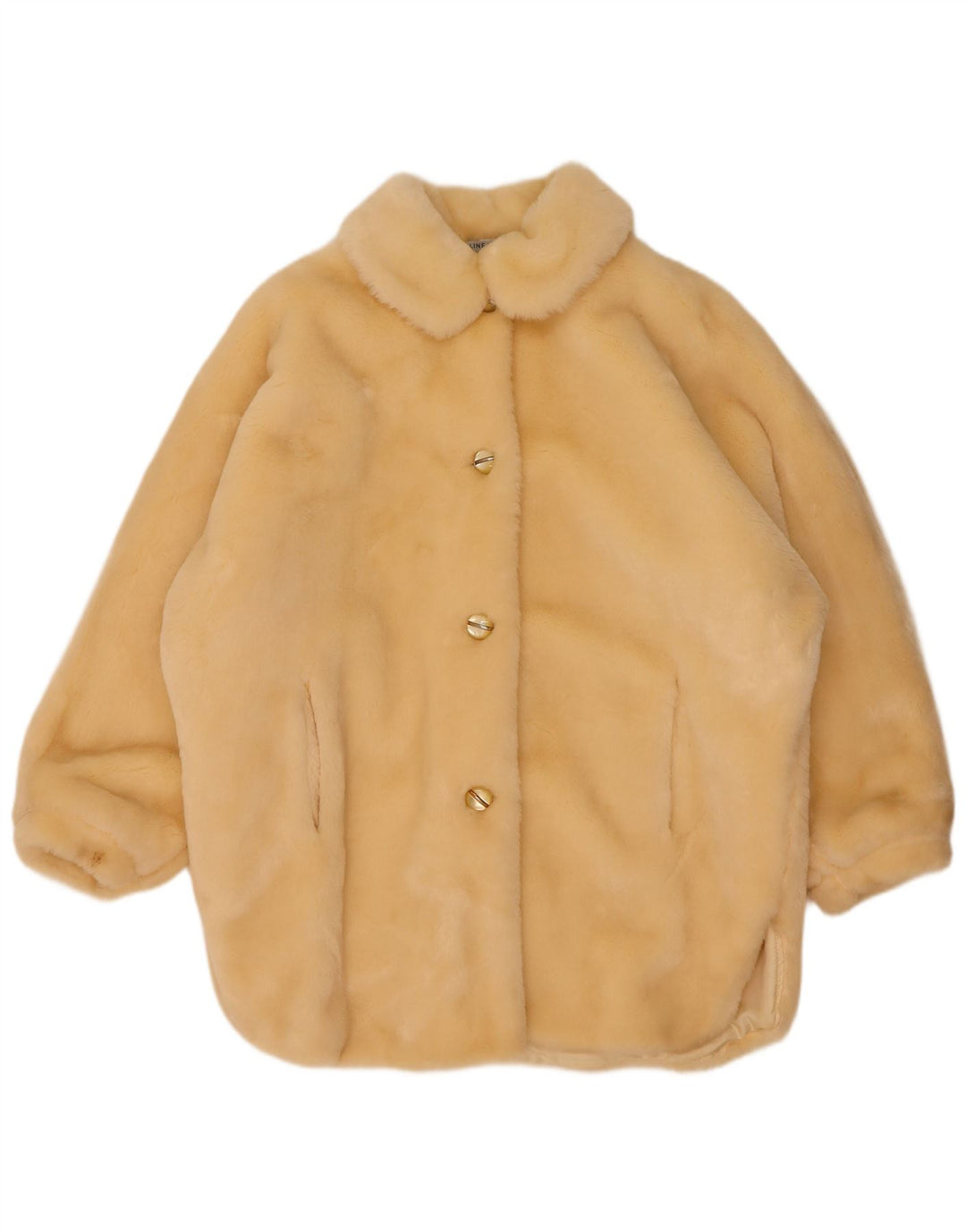 vintage Femmes Oversize Fausse Fourrure Pardessus EU 40 Moyen Beige Modacryl