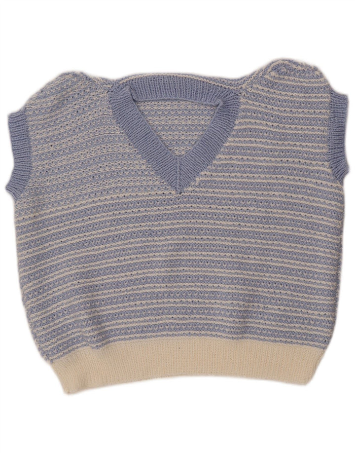 VINTAGE Femme Gilet Débardeur UK 18 XL Bleu Rayé