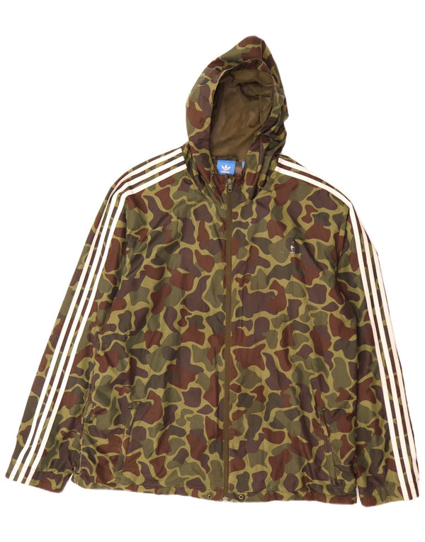 Adidas Veste de pluie à capuche pour homme UK 44 2XL Kaki Camouflage Polyester