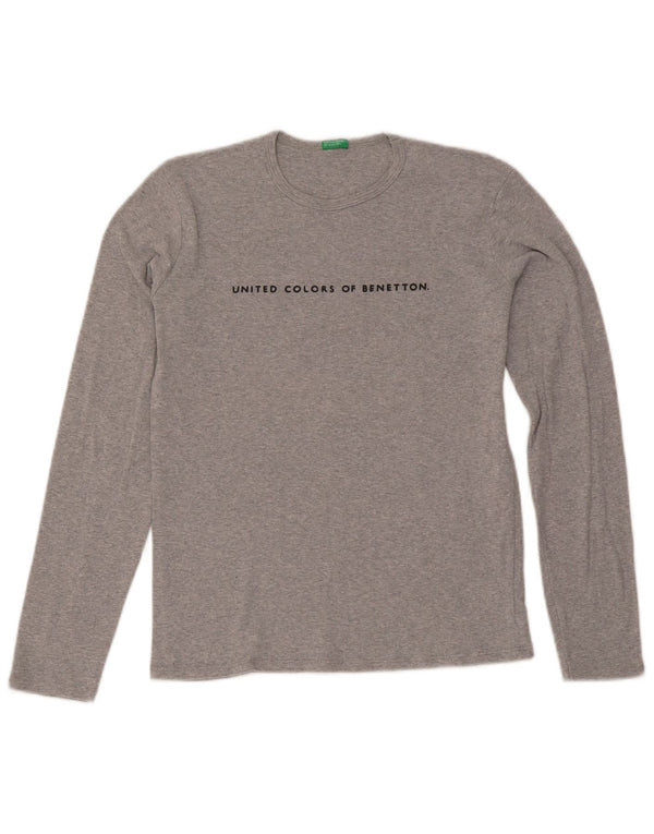 Benetton Haut graphique à manches longues pour femme UK 12 Gris moyen moucheté