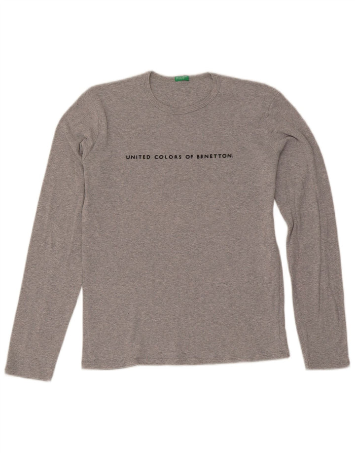 Benetton Haut graphique à manches longues pour femme UK 12 Gris moyen moucheté
