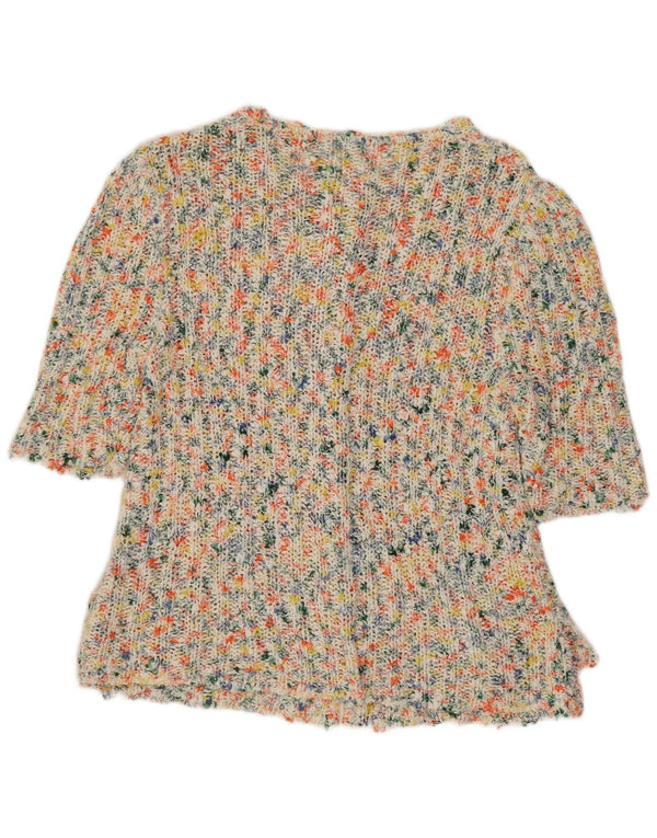 vintage Femmes Manches Courtes Cardigan Pull UK 8 Petit Multicolore