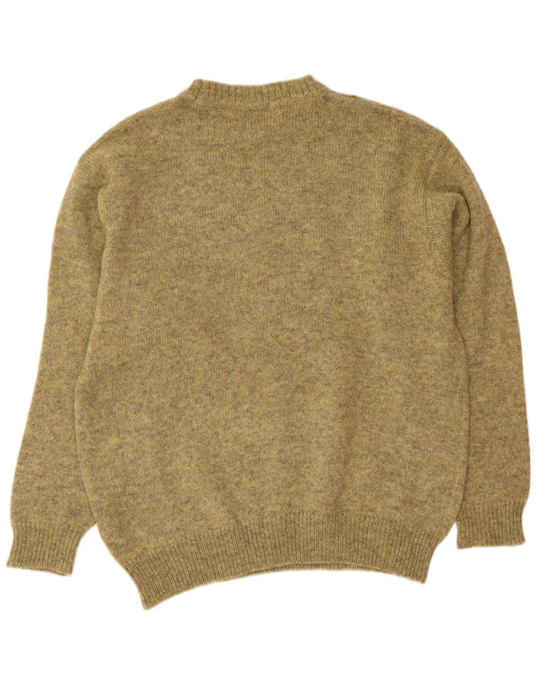 vintage Mens Crew Neck Jumper Pull Moyen Vert Argyle/Diamond Laine
