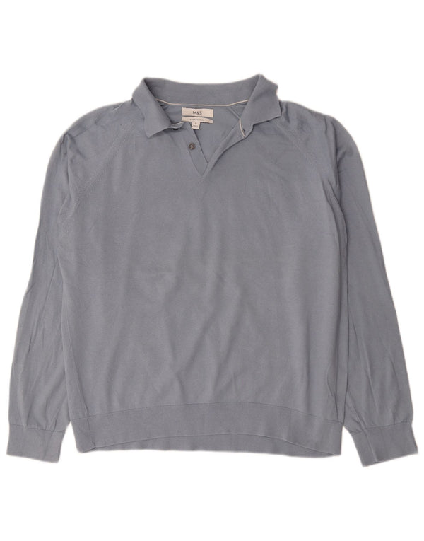 Marks & Spencer Pull col polo pour homme XL en coton bleu