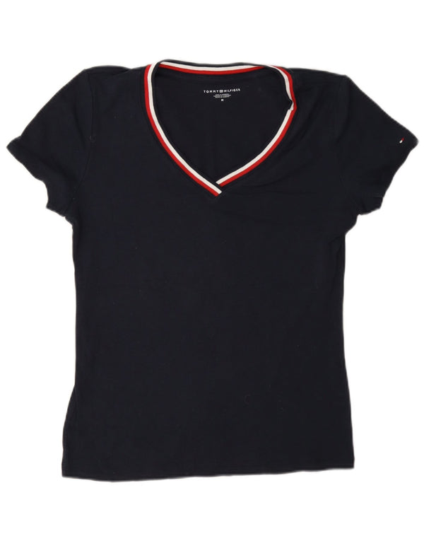 Tommy Hilfiger T-Shirt Femme Top UK 14 Bleu Marine Moyen Coton