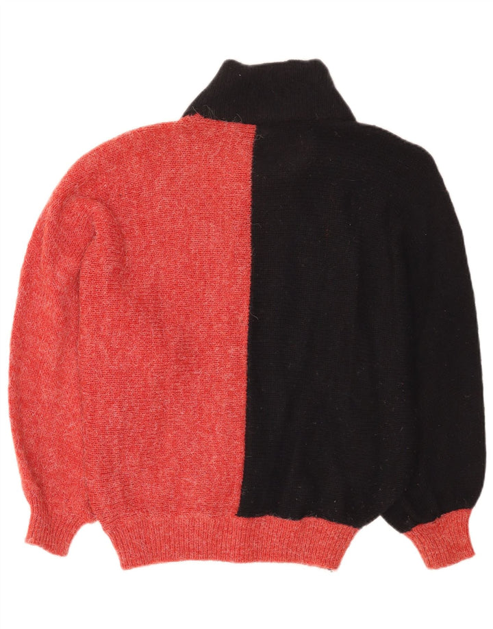 vintage Femme Turtle Neck Jumper Pull IT 42 Medium Red Colourblock