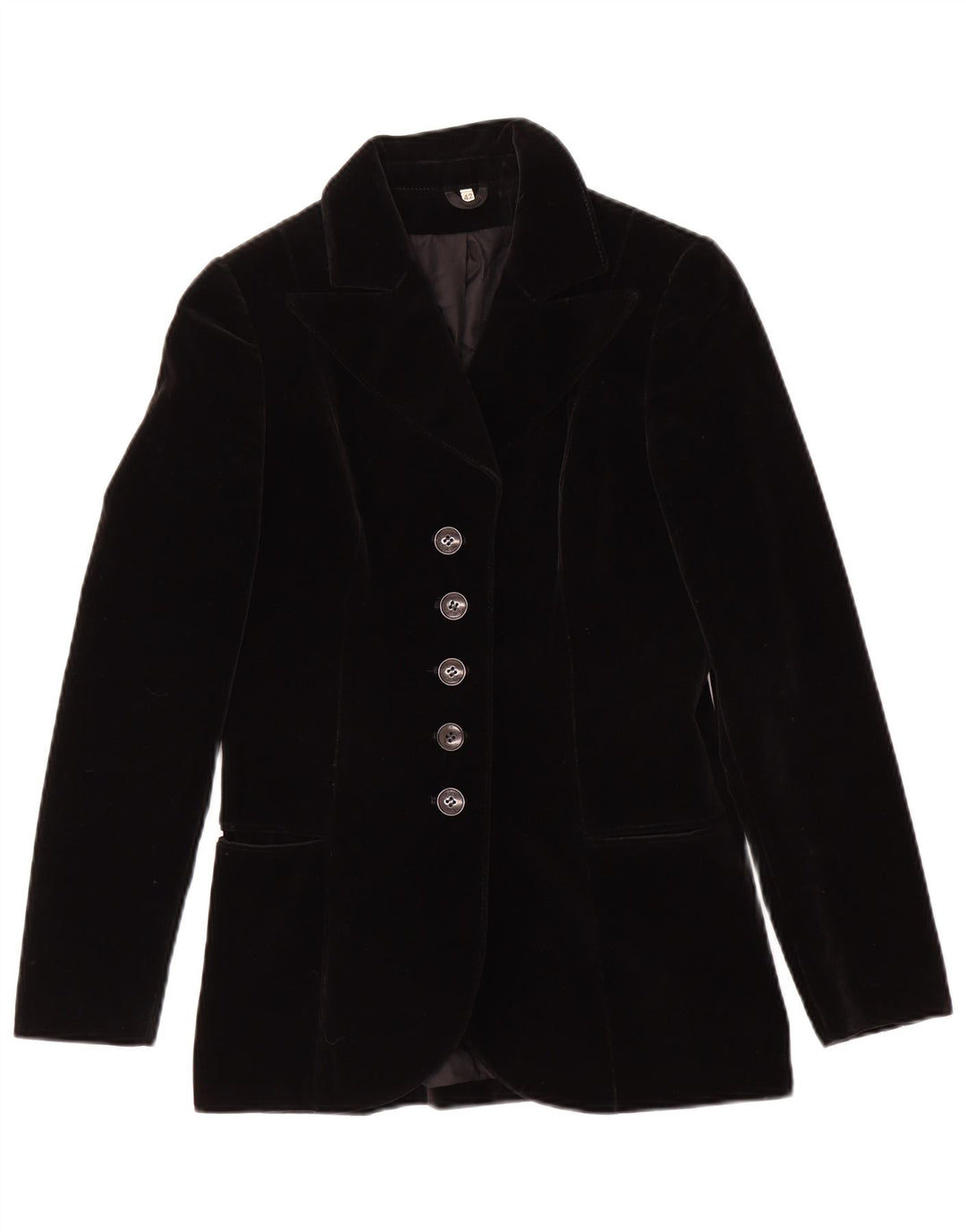 Vintage Womens 5 Button Velvet Blazer Jacket IT 42 Medium Black Cotton