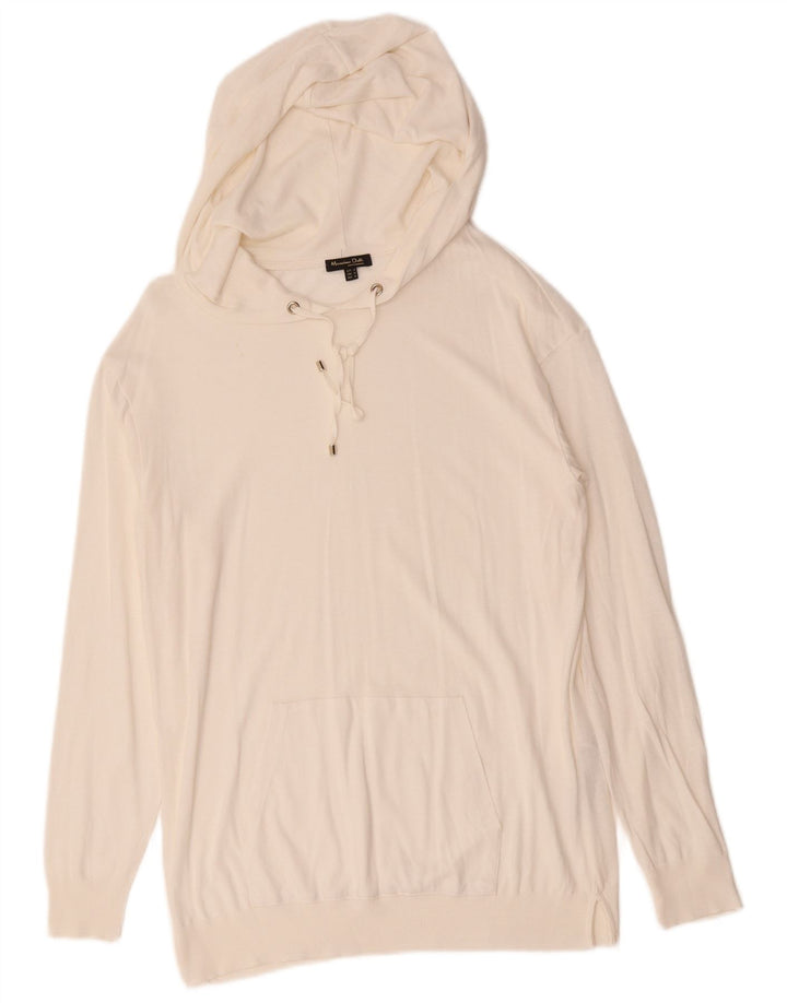 Massimo Dutti Pull à capuche pour femme UK 12 Medium Blanc Lyocell