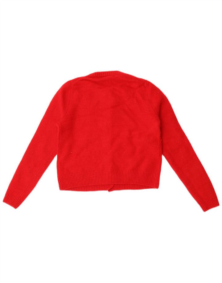 Zara Womens Crop Cardigan Sweater UK 8 Petite laine rouge