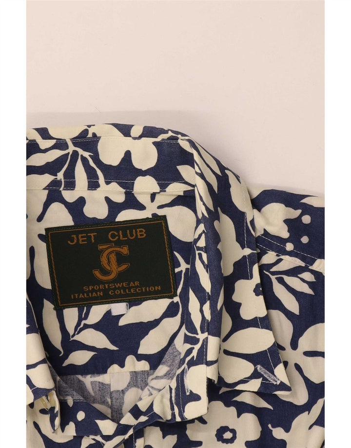 vintage Chemise à manches courtes pour hommes Bleu marine moyen Floral