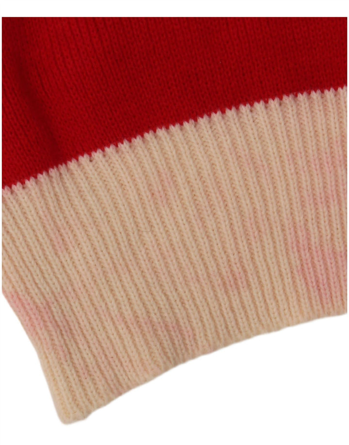 VINTAGE Pull col polo femme IT 48 XL Rouge Colorblock Acrylique