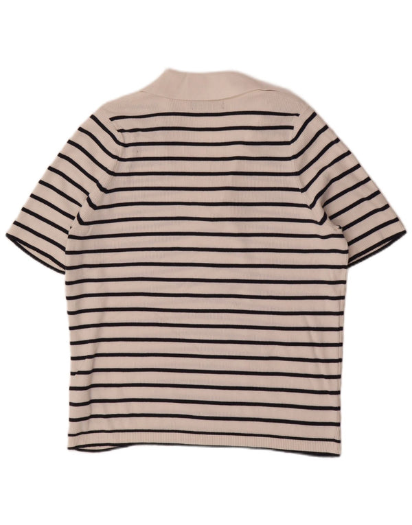 Marks & Spencer Polo Femme UK 18 XL Coton Rayé Blanc