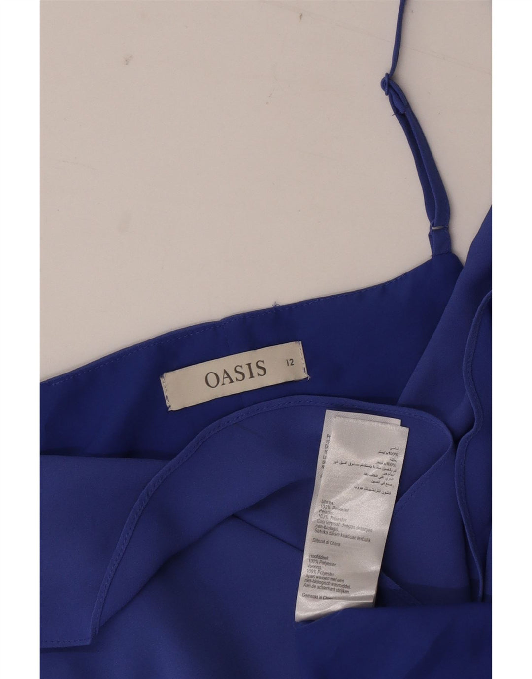 Oasis Robe fourreau sans manches à volants sur le devant pour femme Bleu moyen UK 12