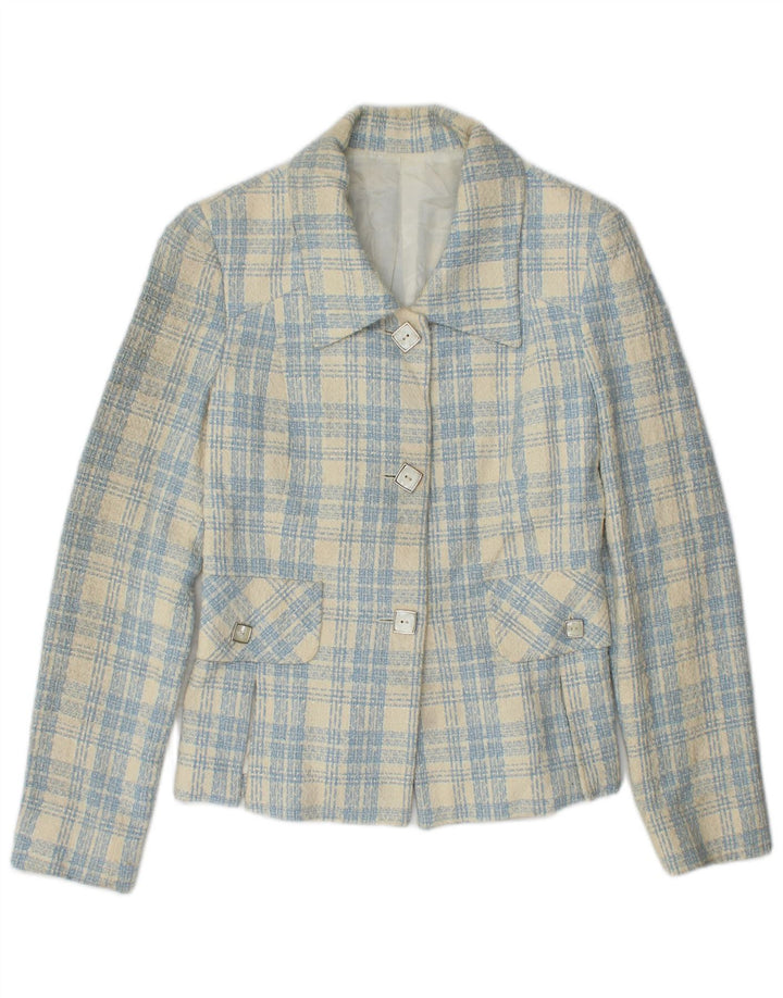 vintage Femme 3 Bouton Blazer Veste IT 42 Moyen Bleu Check Coton