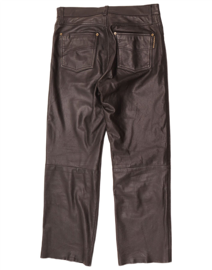 Pantalon droit en cuir Vintage pour hommes W34 L30 noir