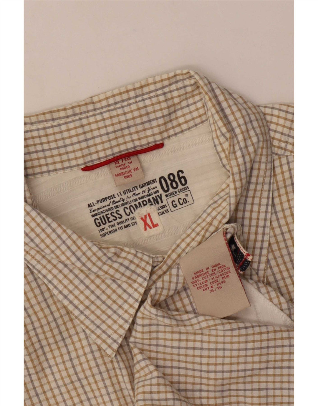 Guess Chemise à manches courtes pour homme XL en coton vichy beige