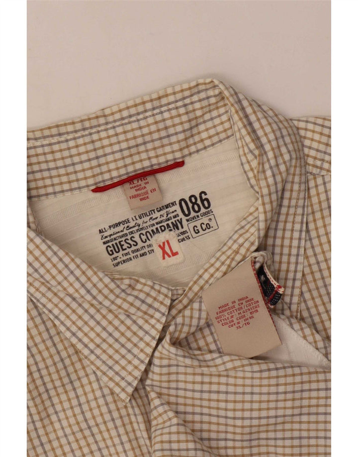 Guess Chemise à manches courtes pour homme XL en coton vichy beige
