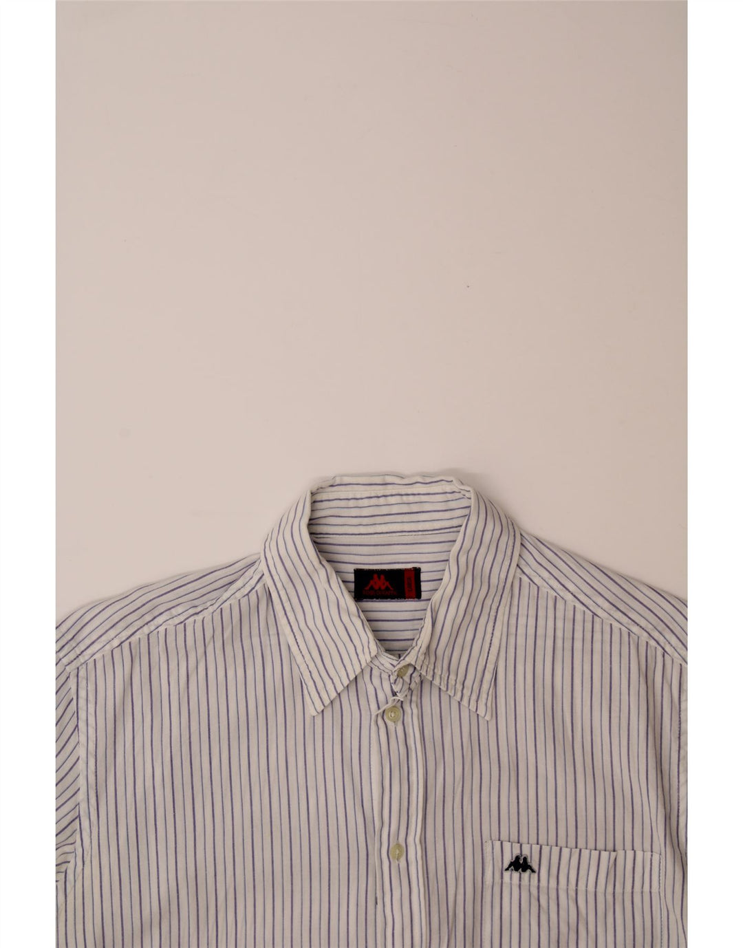 KAPPA Mens Short Sleeve Shirt Large White Striped Cotton Vintage Kappa and Second-Hand Kappa from Messina Hembry 