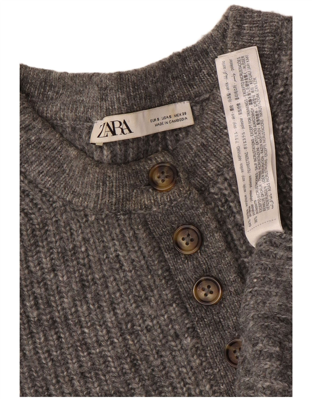 ZARA Femme Pull surdimensionné à col rond UK 10 Petit Acrylique Gris