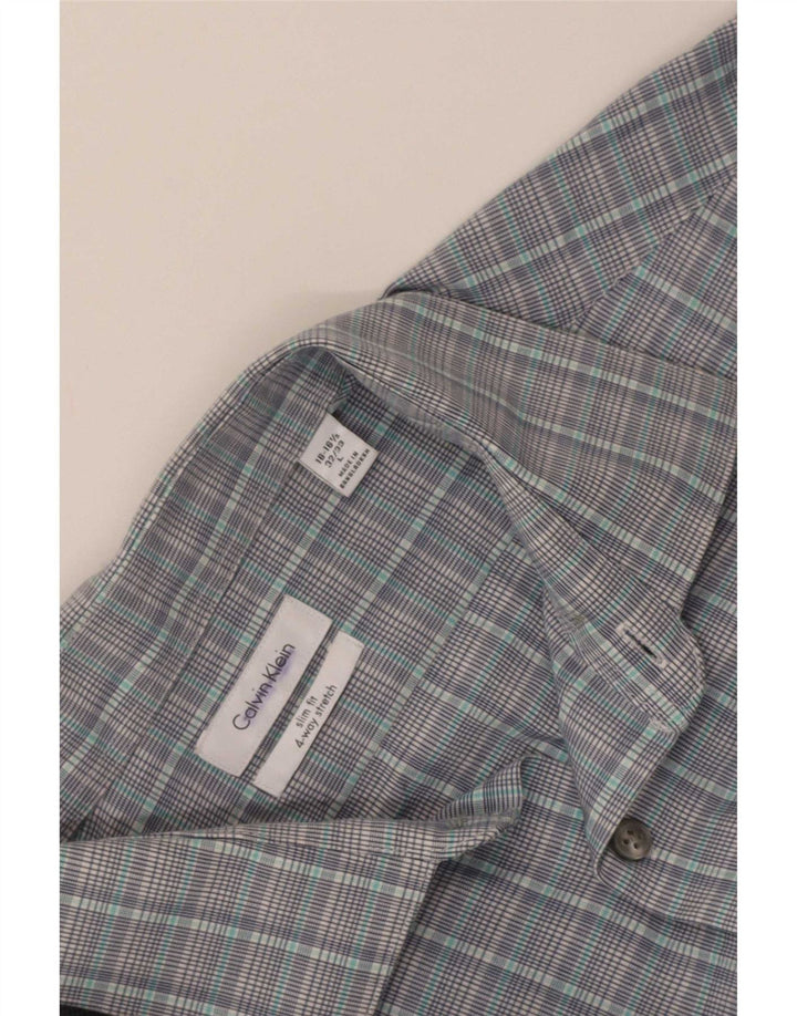 Calvin Klein Chemise slim fit pour homme Taille 16 1/2 Grand carreaux gris