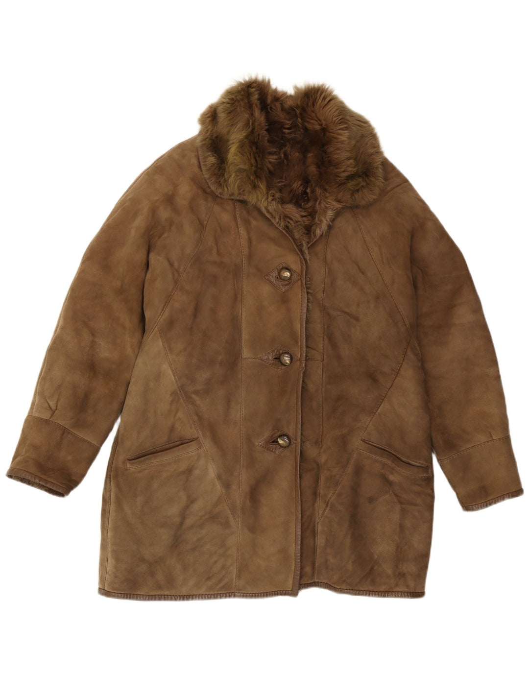 Carla Buti Manteau en peau de mouton pour femme UK 12 en peau de mouton marron moyen