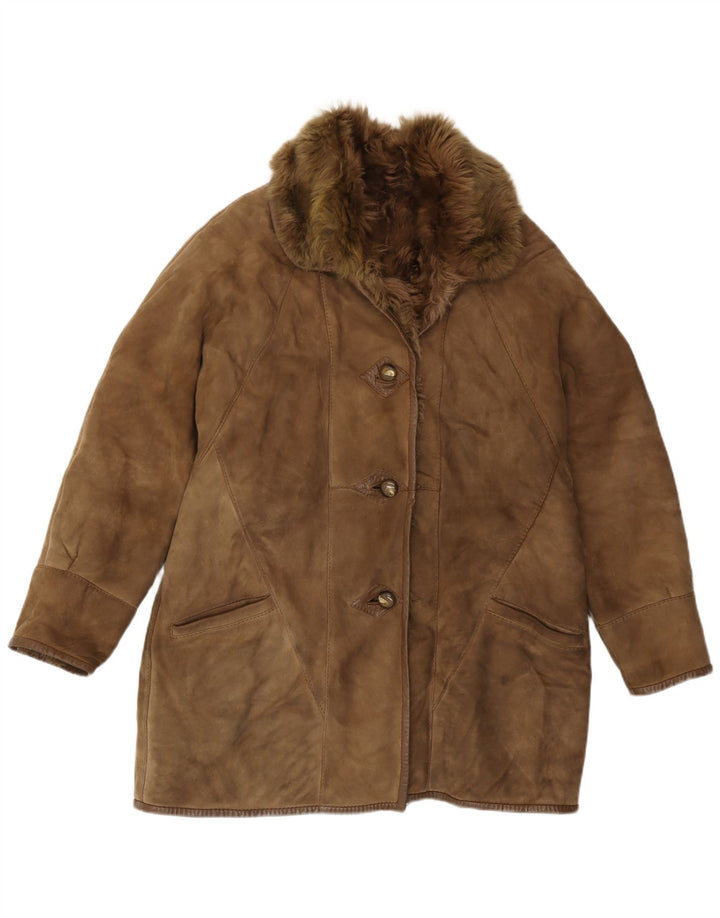 Carla Buti Manteau en peau de mouton pour femme UK 12 en peau de mouton marron moyen