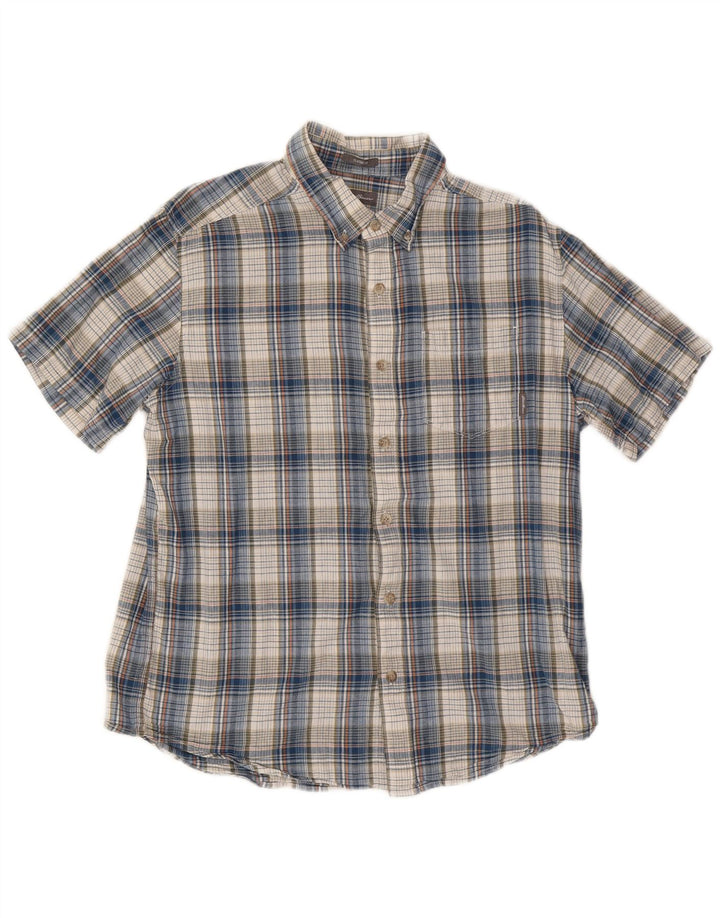 EDDIE BAUER Chemise classique à manches courtes pour homme en coton à carreaux bleus